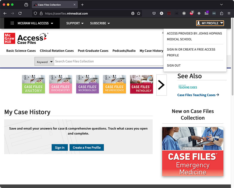Screenshot of https://casefiles.mhmedical.com/ website